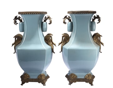 A Pair of Square Vases Imitating Ru kiln