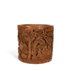 A Chinese bamboo pen holder