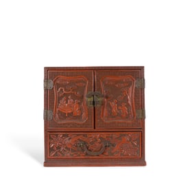 A Chinese red lacquer jewelry box