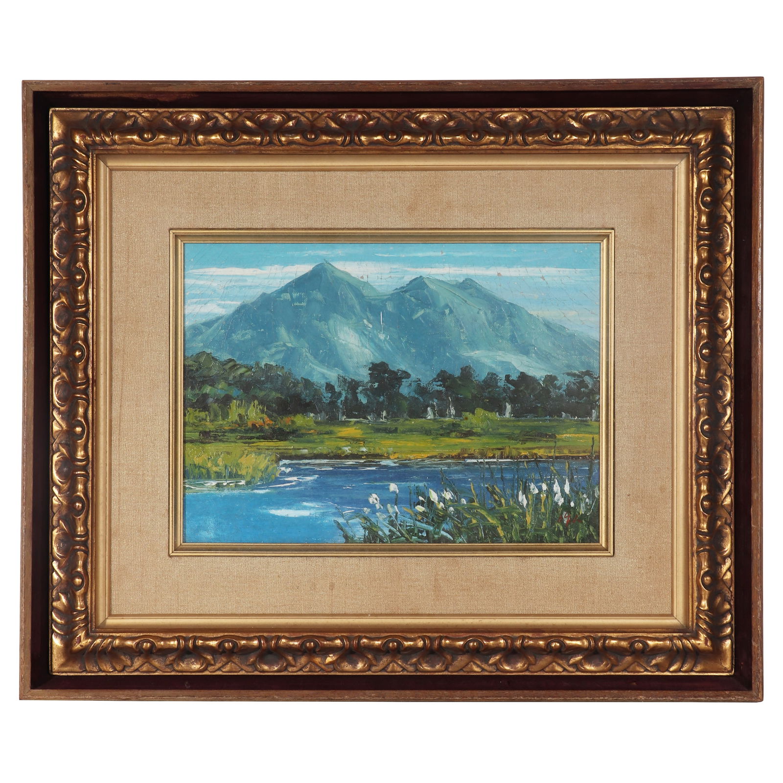 "SUBURBAN SCENERY", Signed by Wu Zuoren: A landscape oil painting, signed by Wu Zuoren, painting suburban scenery on canvas with colored pigments. There are old tags with "BLUETT & SONS" and numbers, as well as old tags with collector "P. Gu