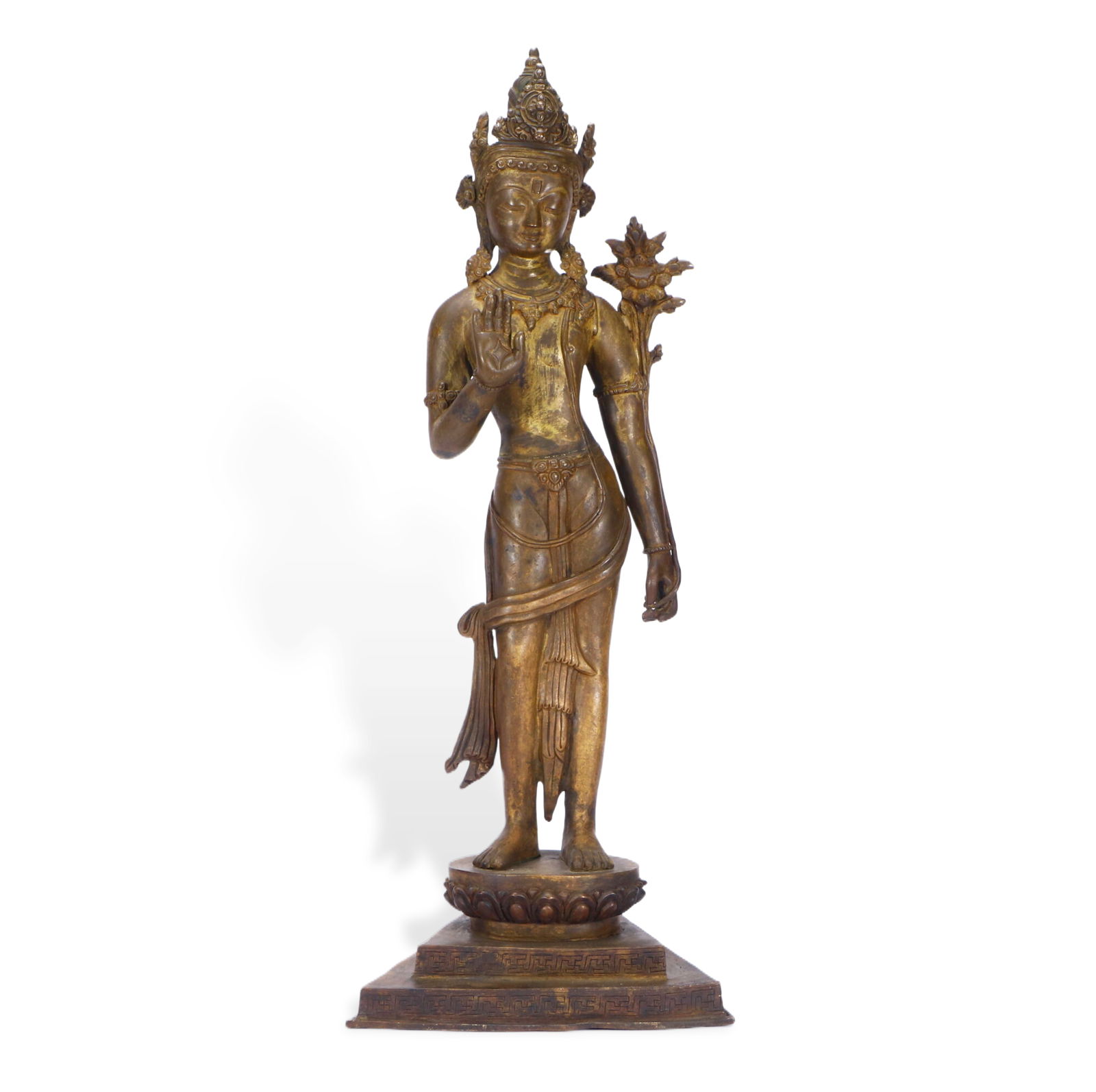 A standing bronze Guanyin statue with a lotus (1 of 6)
