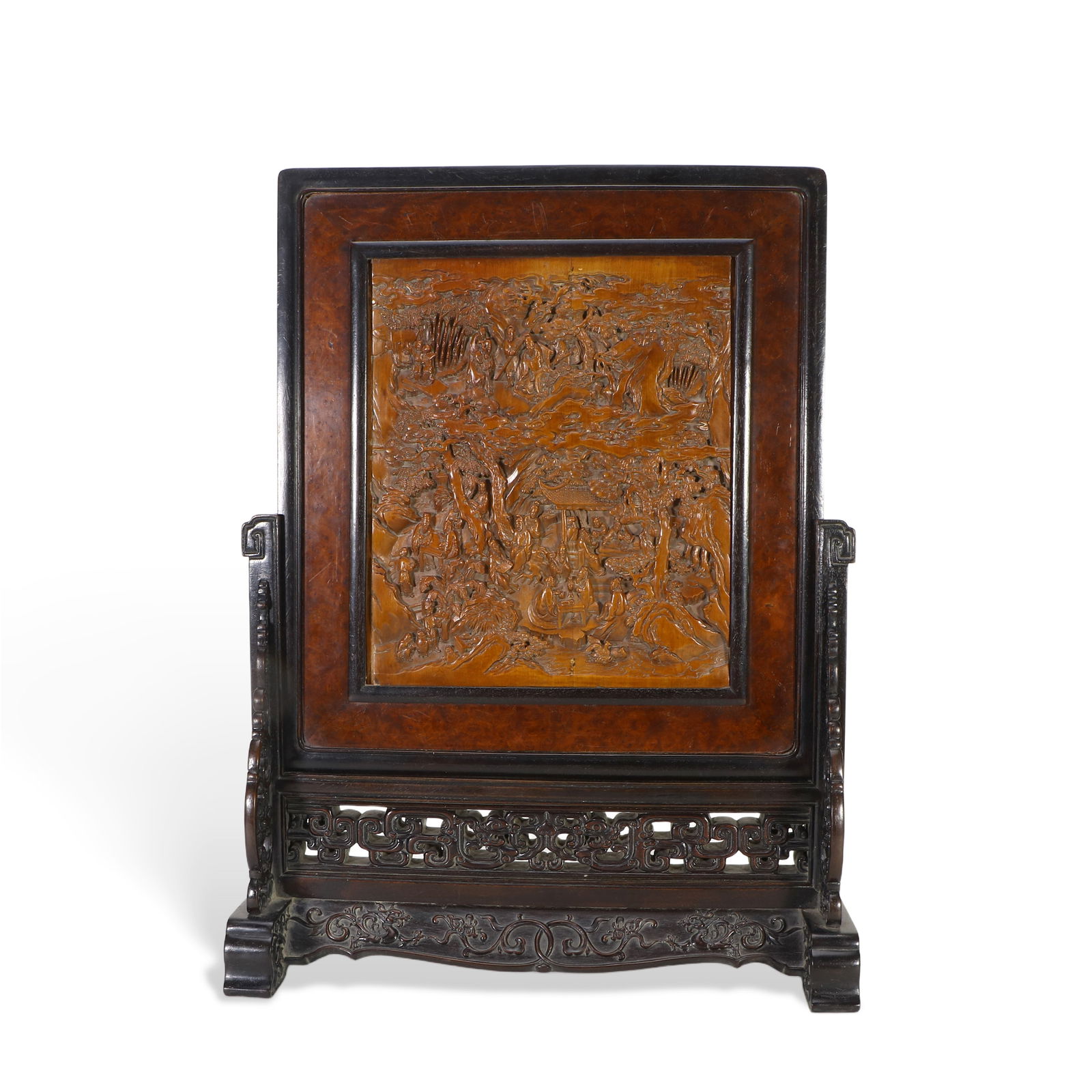 A rosewood and boxwood inlaid carved table screen (1 of 8)
