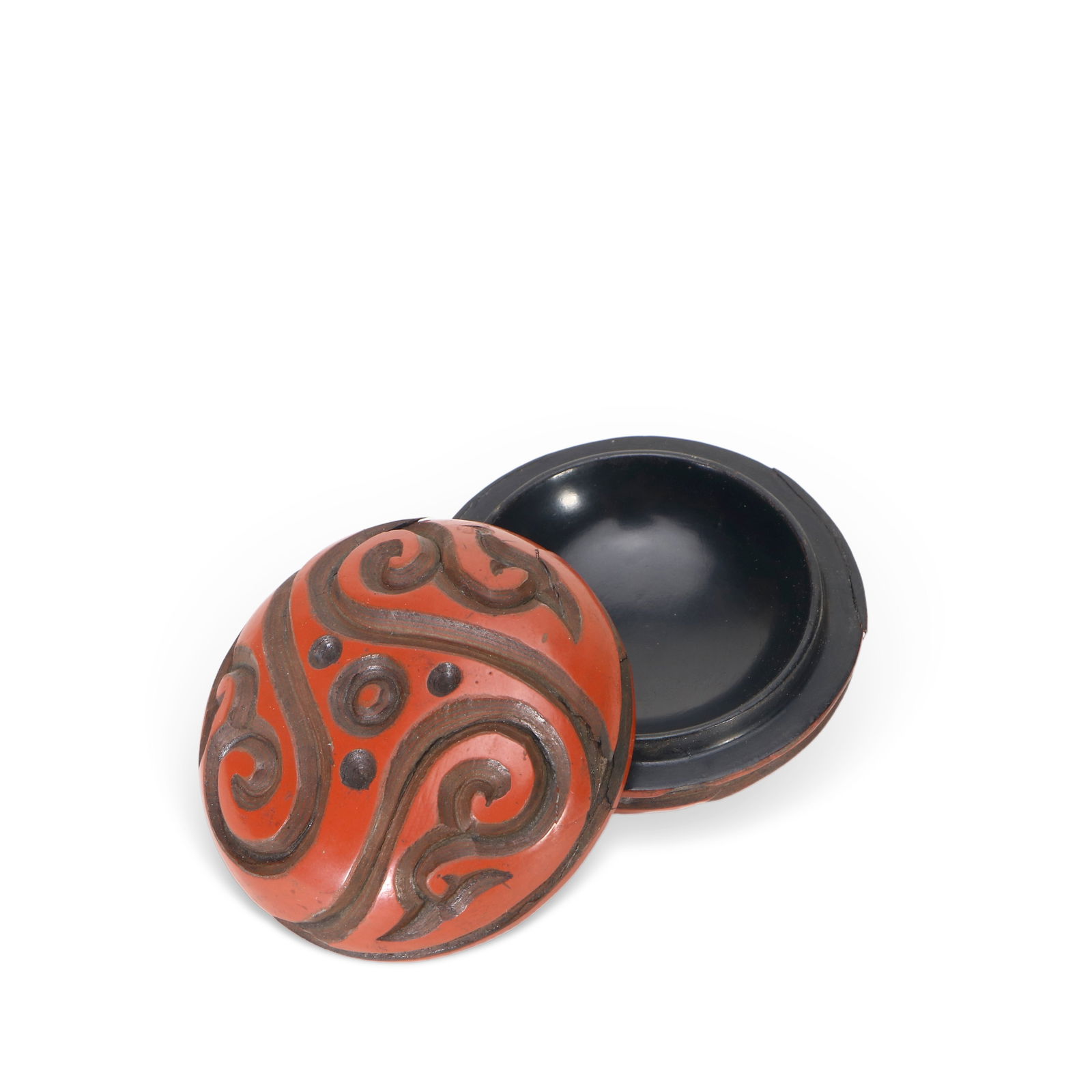 A cinnabar ink paste box: A Chinese-style ink pad box with engraved patterns. H:3 cm w:5.8 cm