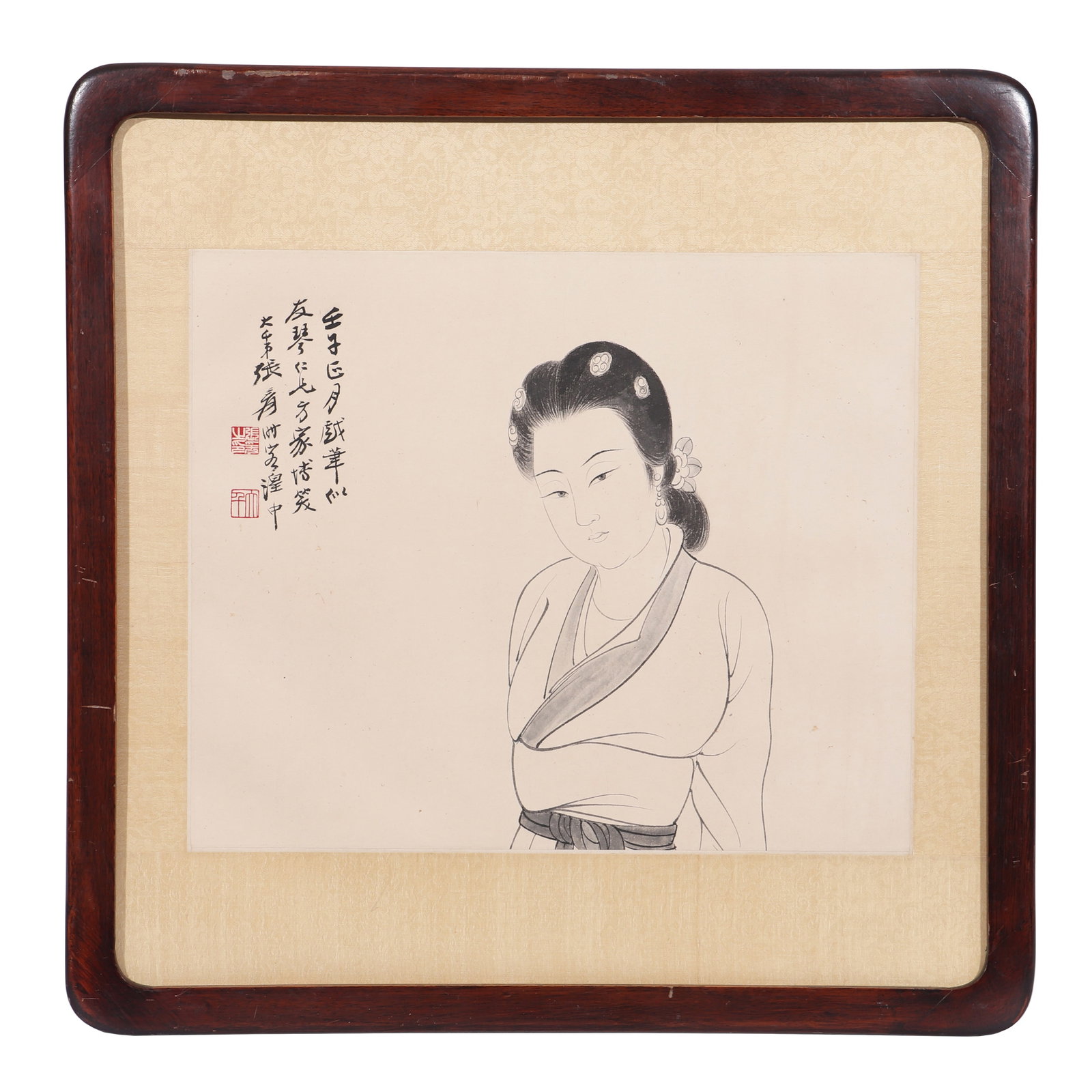 A Line Drawing Painting of a Lady, Signed by Zhang Daqian (1 of 10)