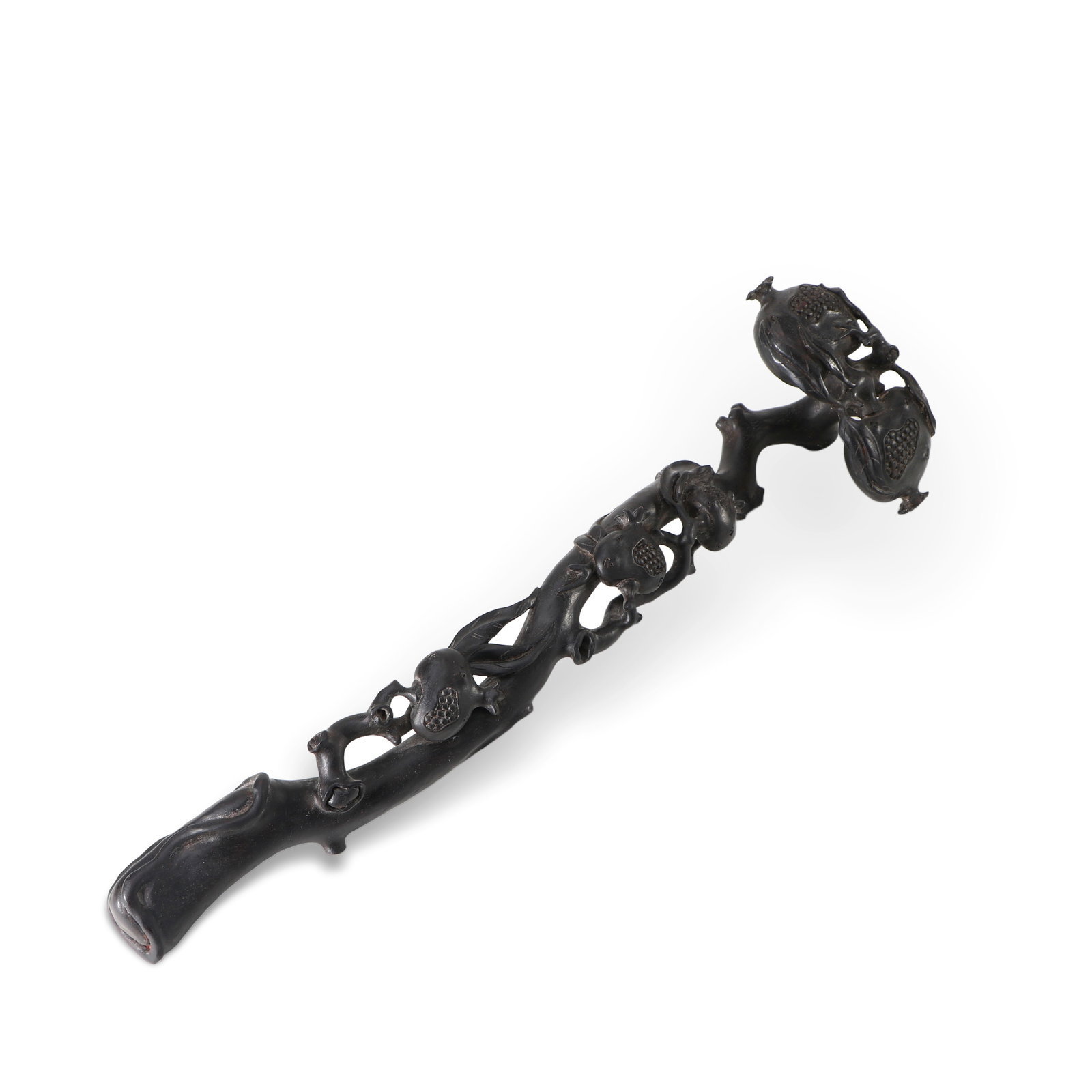 A rosewood ruyi: Carved on it is a pomegranate, 41 cm long, 12.5 cm wide at the head, 2.5 cm thick