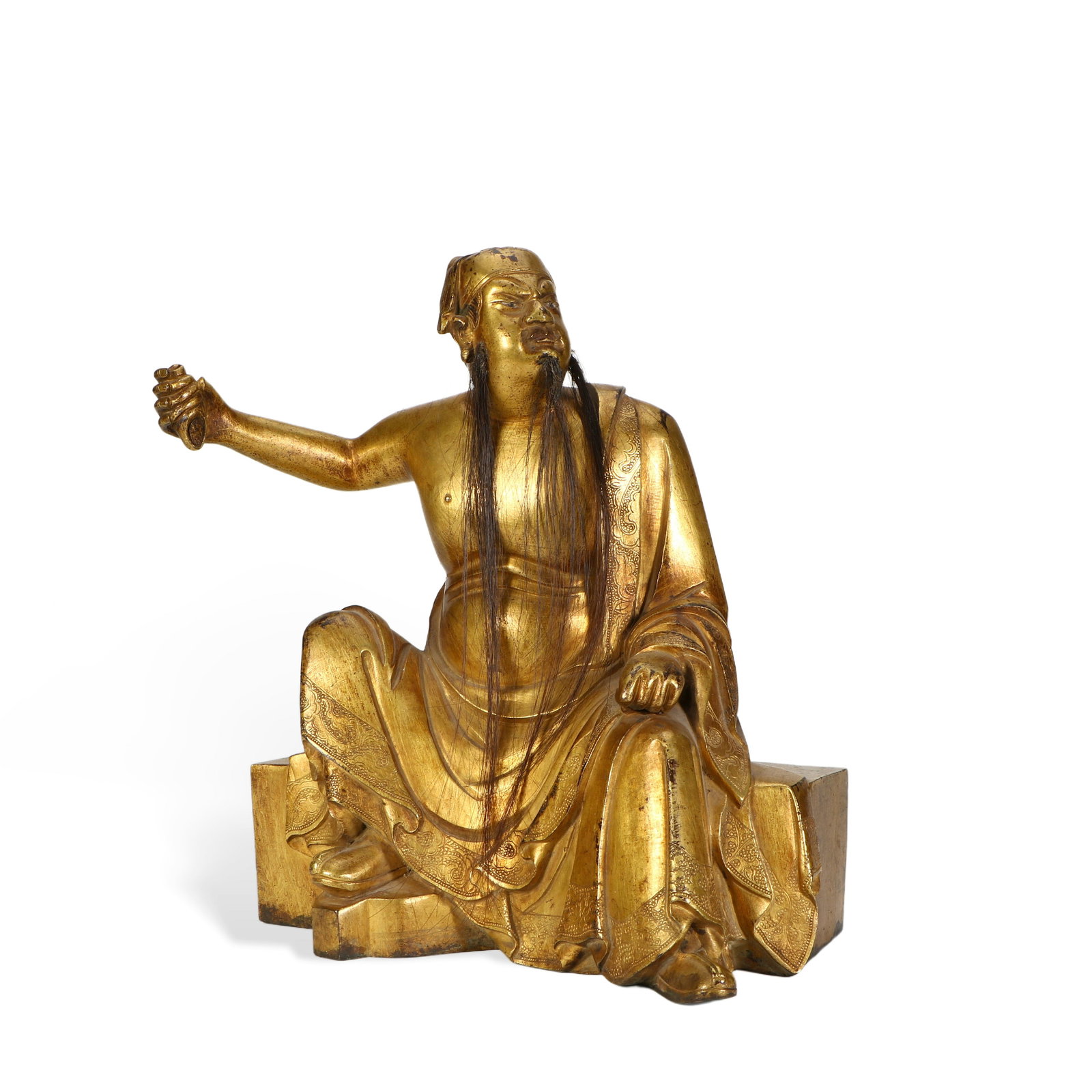 A gilded bronze statue of Guan Yu: Height 20cm, Width 19cm, Thickness 11cm