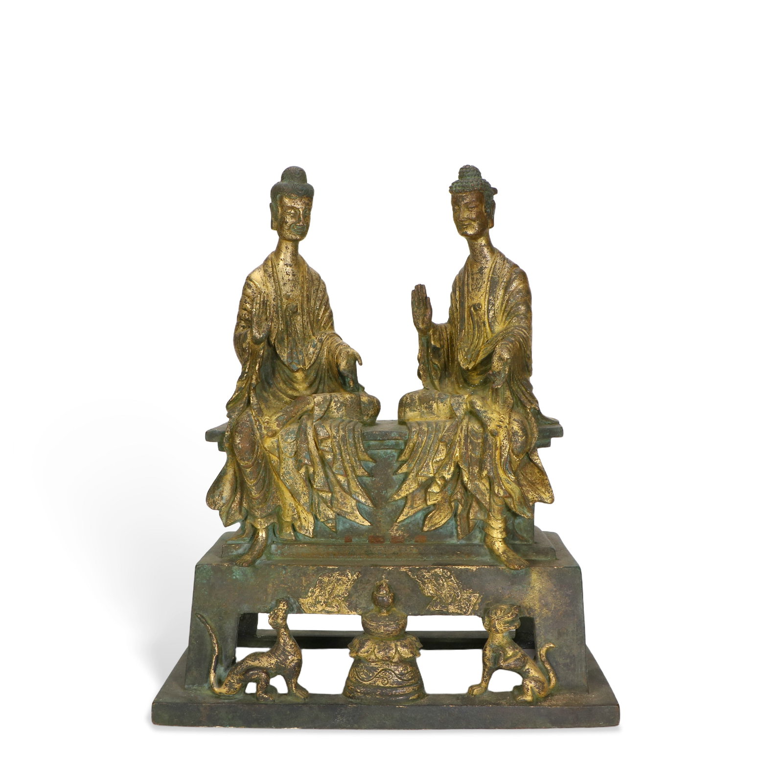 A set of gilt-bronze Buddha statues: Height 32cm, Width 26cm, Thickness 13cm