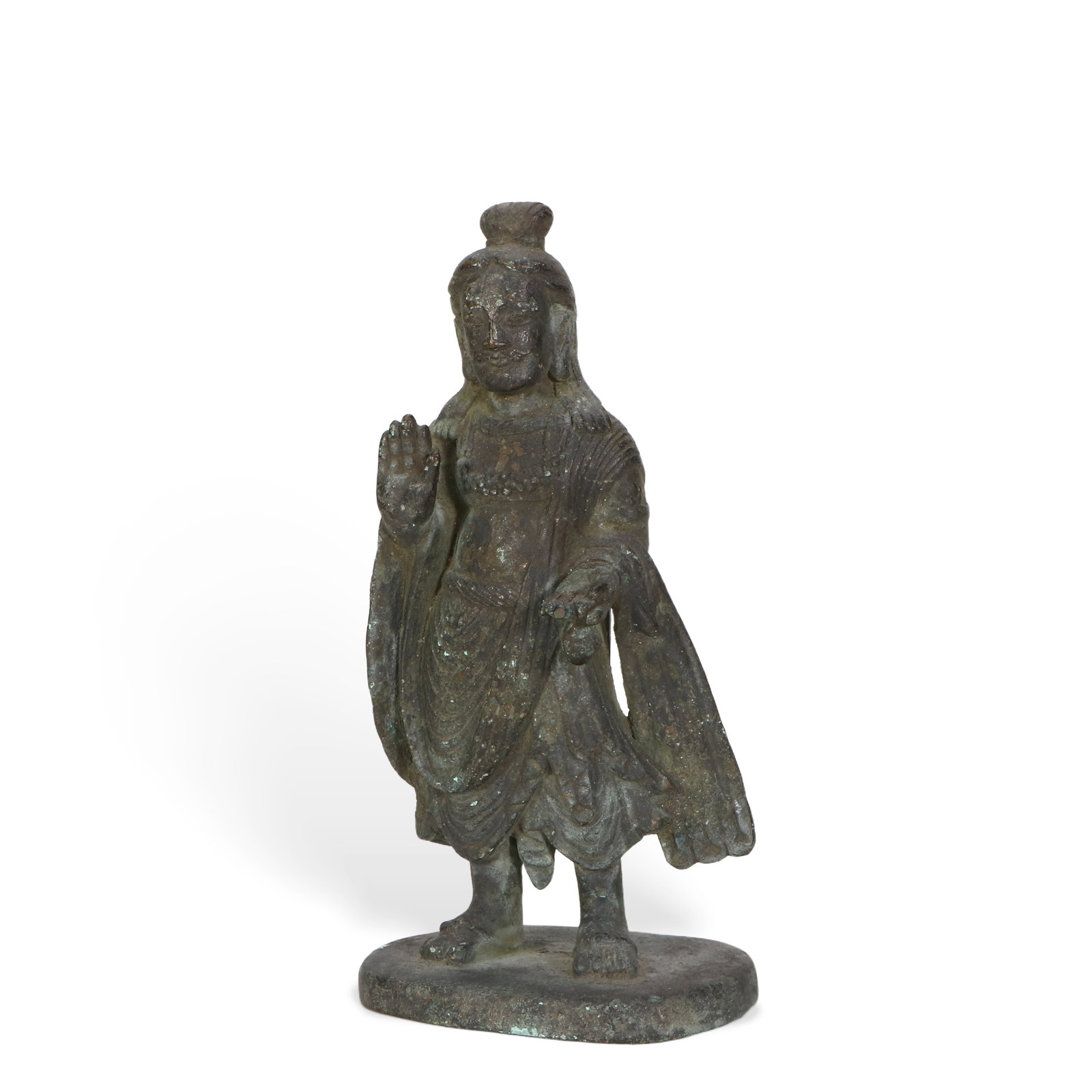 A bronze Guanyin statue: Height 19.5cm, Width 9.5cm, Thickness 7.2cm