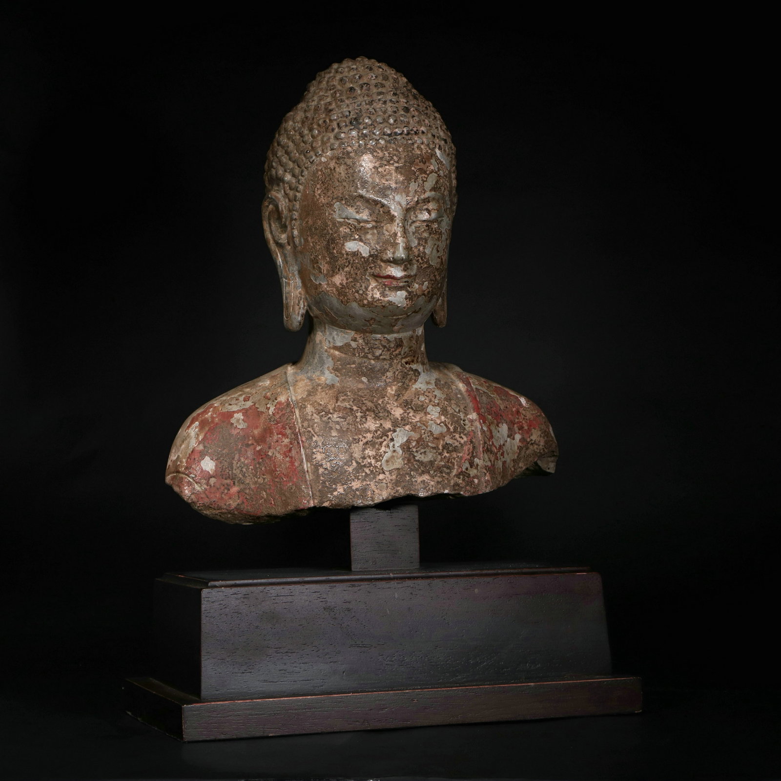 A half-length painted Qing stone Buddha statue (1 of 4)