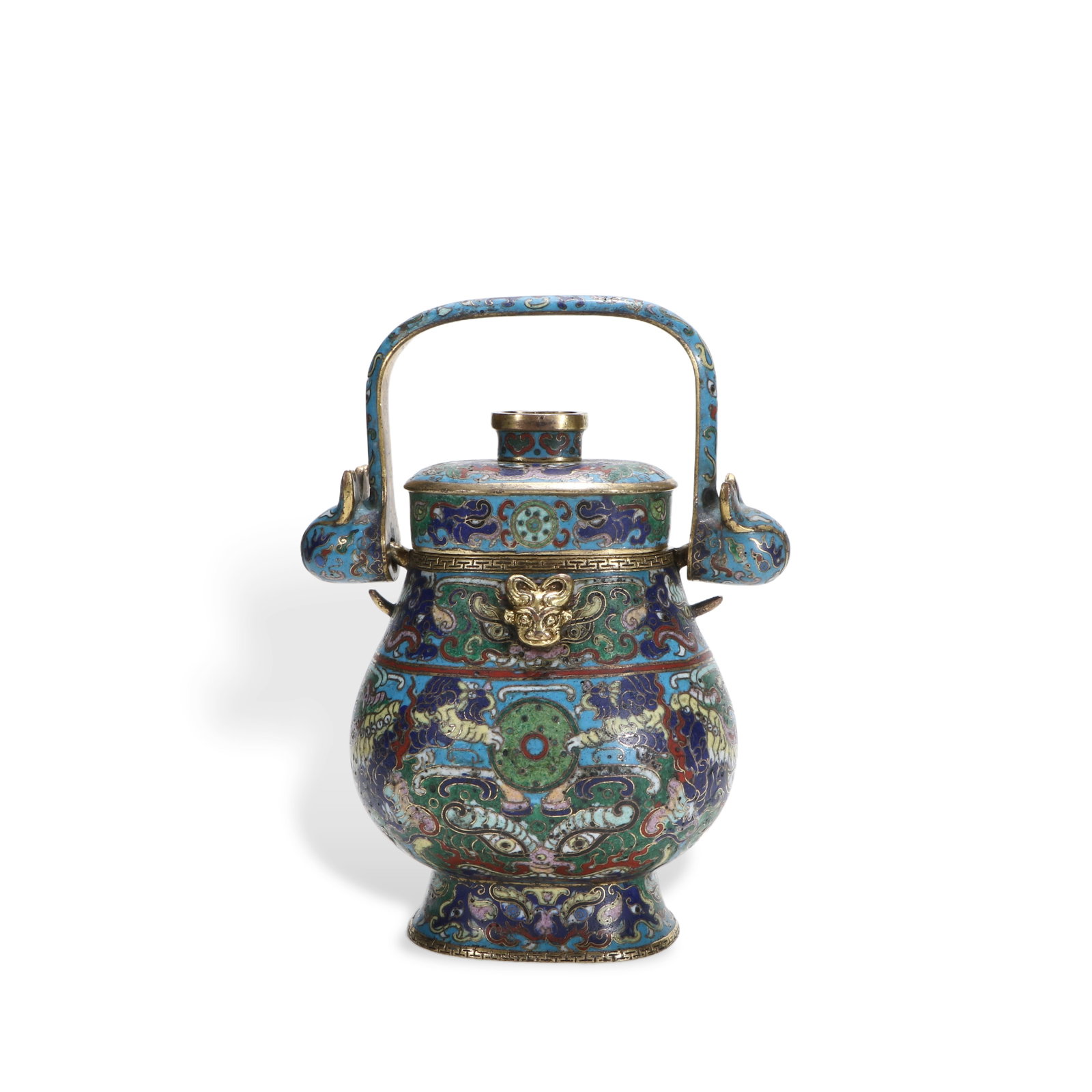 A cloisonn?? teapot: Exquisitely shaped, the body of the pot has dragon patterns, 18cm high, 13.5cm wide, 7.5cm thick