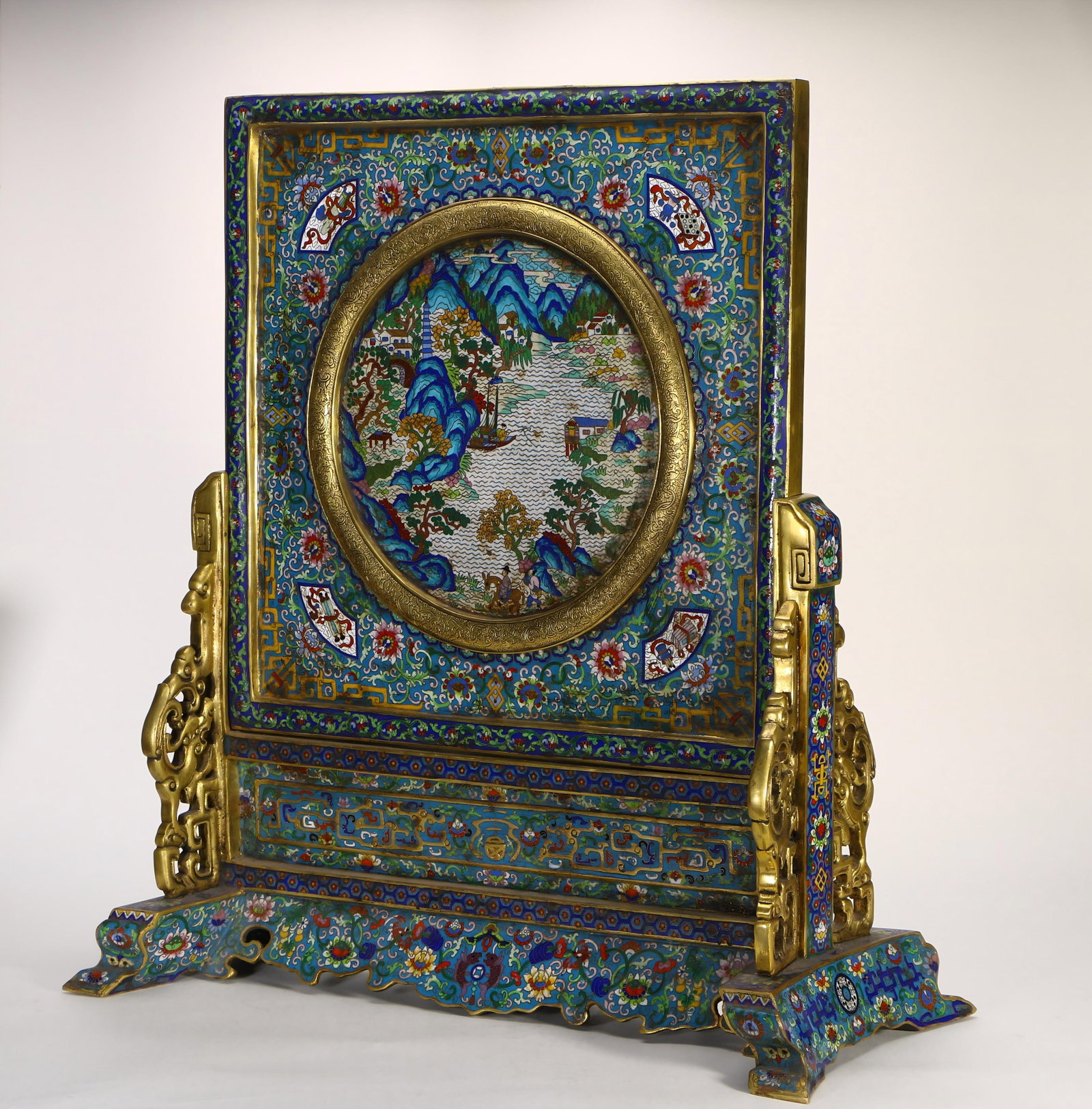 A cloisonn?? screen with a copper base - 5