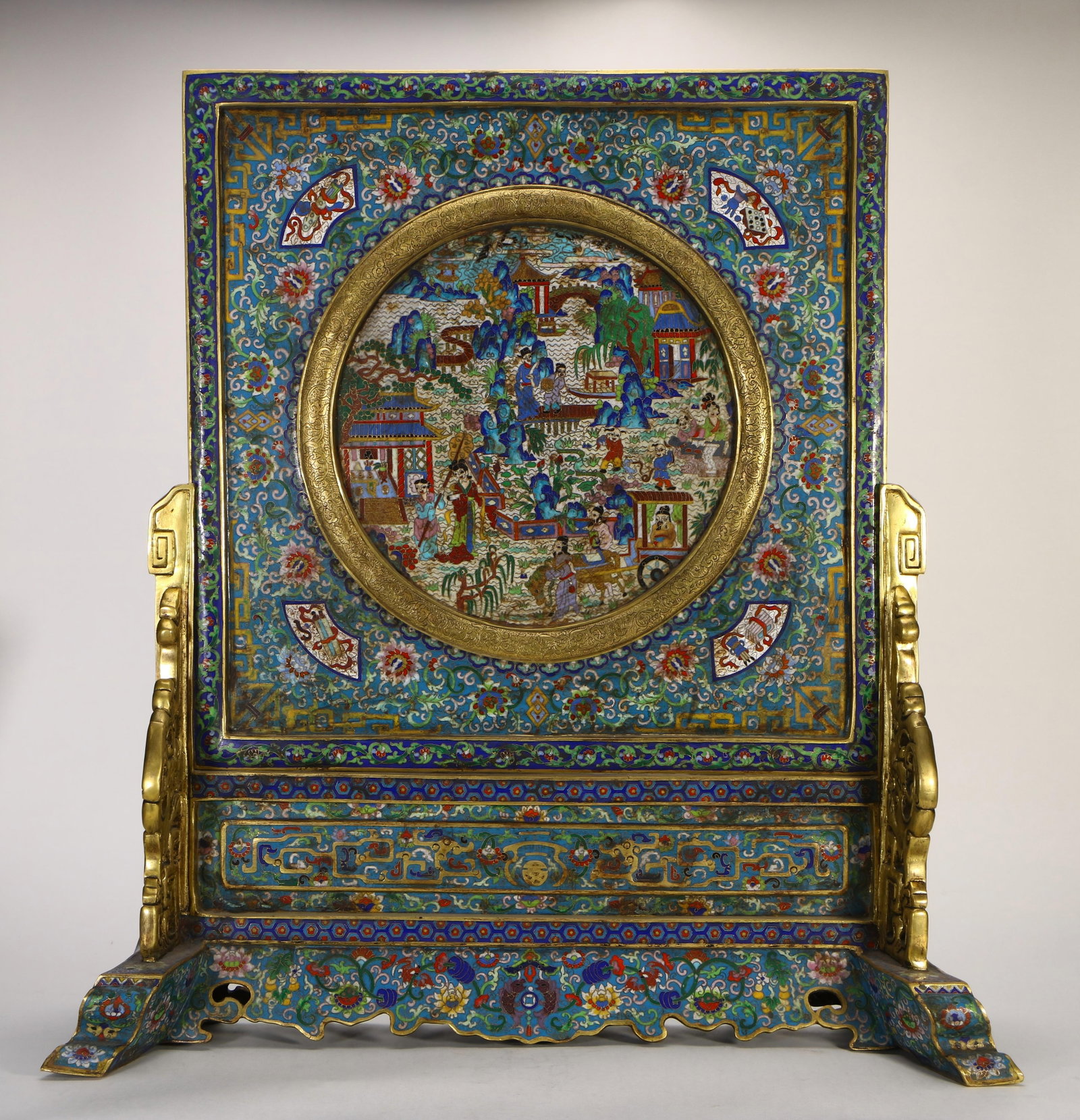 A cloisonn?? screen with a copper base - 6