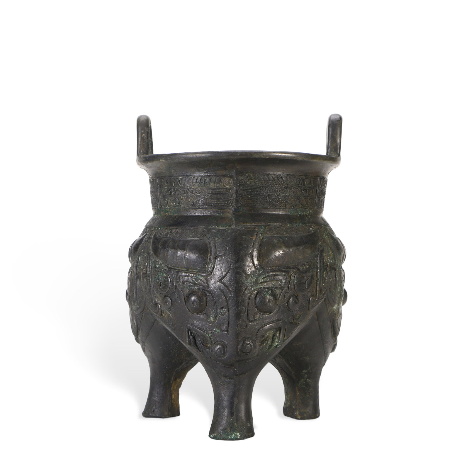 A bronze tripod cauldron: Height 20cm, Diameter 15cm
