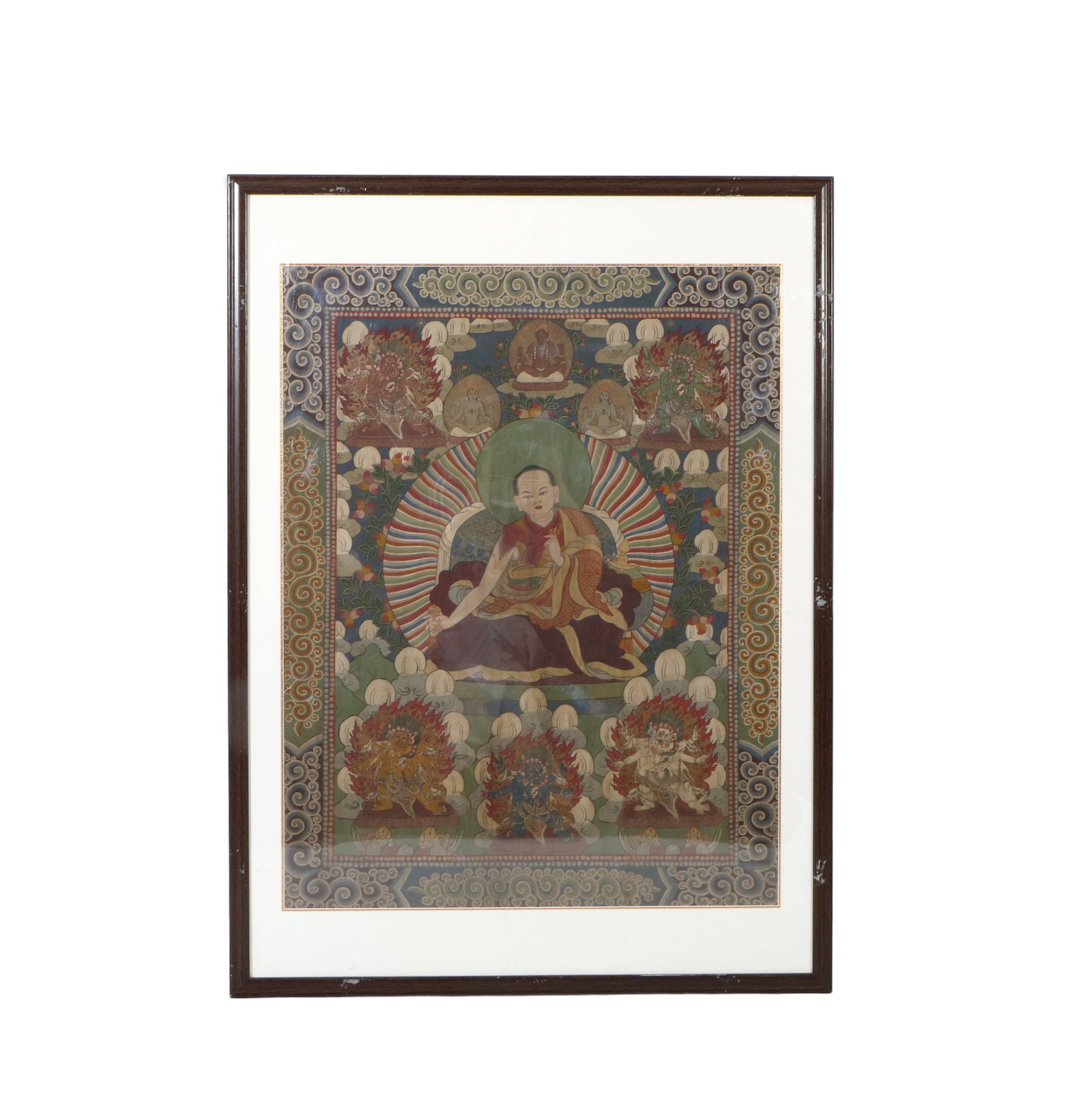 a thangka: The content is a Tibetan Buddhist master, with a total height of 117 cm and width of 86 cm, and a core height of 91 cm and width of 71 cm.