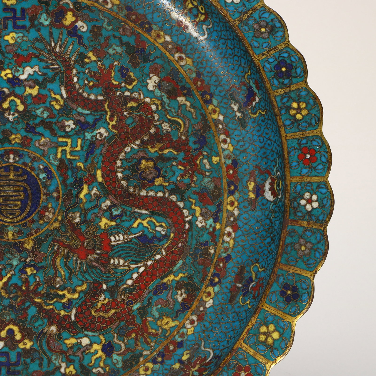 A large cloisonn?? plate with a copper base - 3