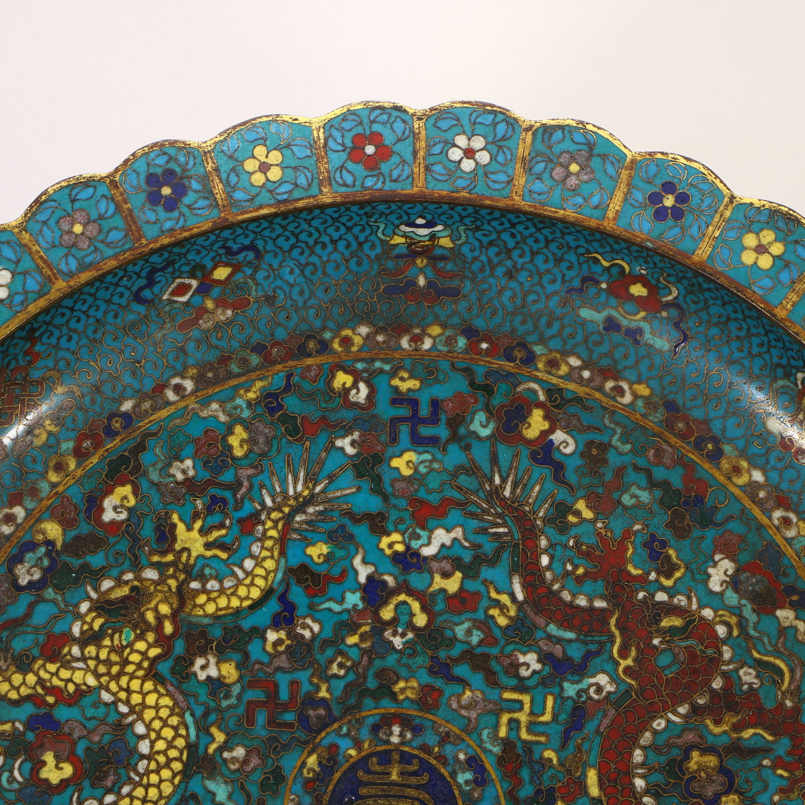 A large cloisonn?? plate with a copper base - 4