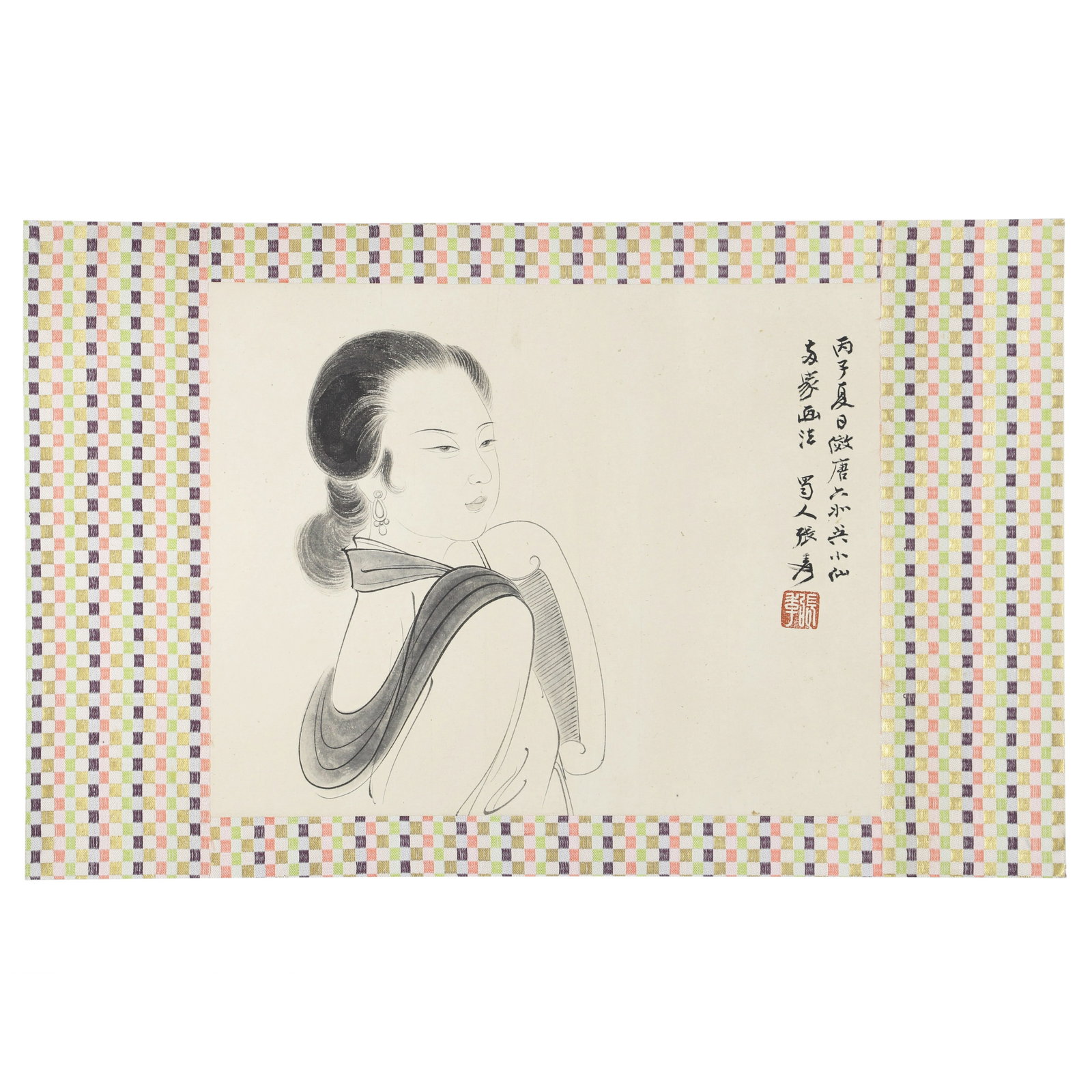 A Line Drawing Painting of a Lady, Signed by Zhang Daqian (1 of 8)
