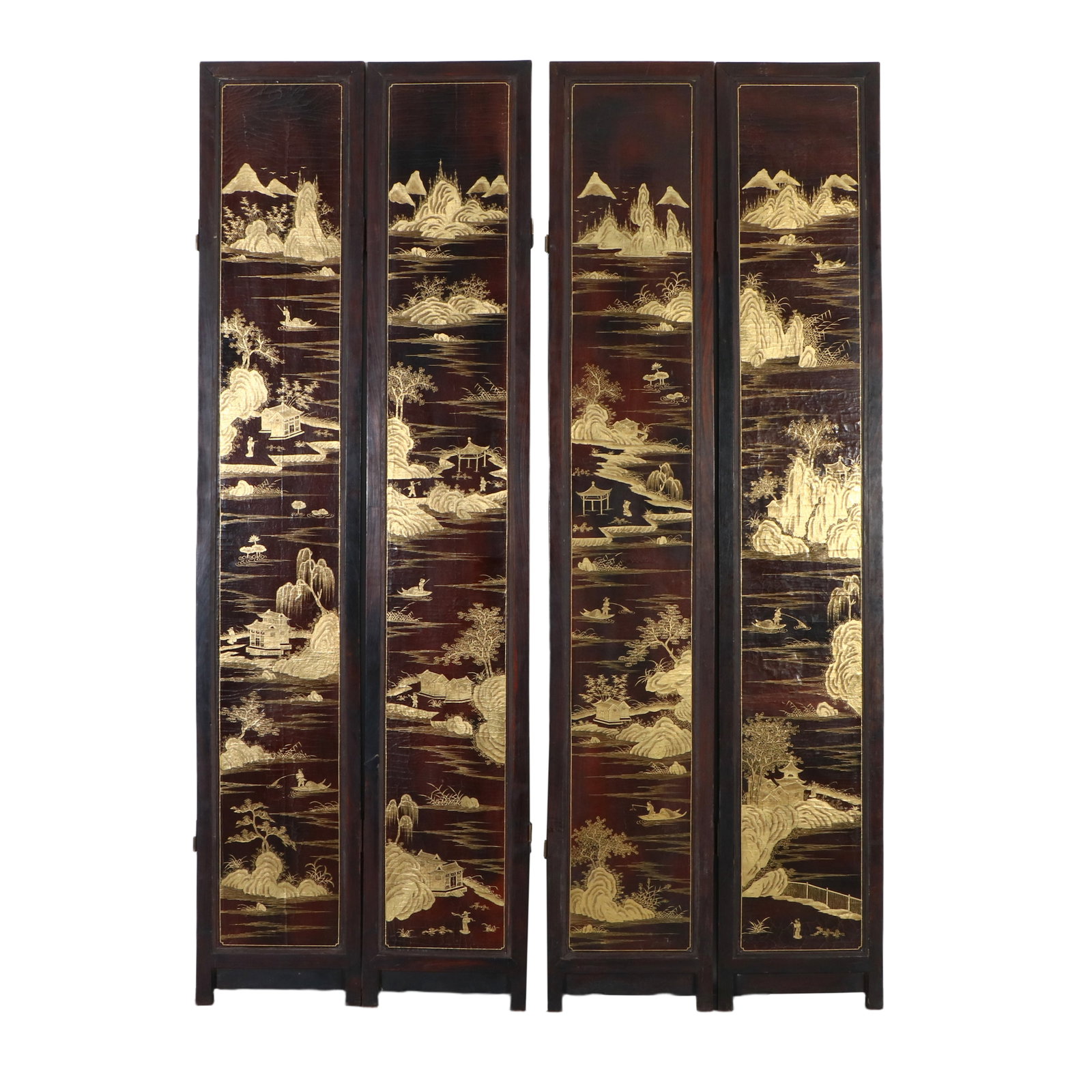 A Chinese Huanghuali wood inlaid with various precious stones, ten-panel screen depicting figures - 12