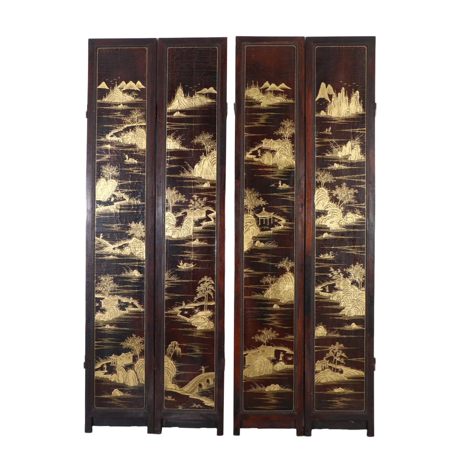 A Chinese Huanghuali wood inlaid with various precious stones, ten-panel screen depicting figures - 6
