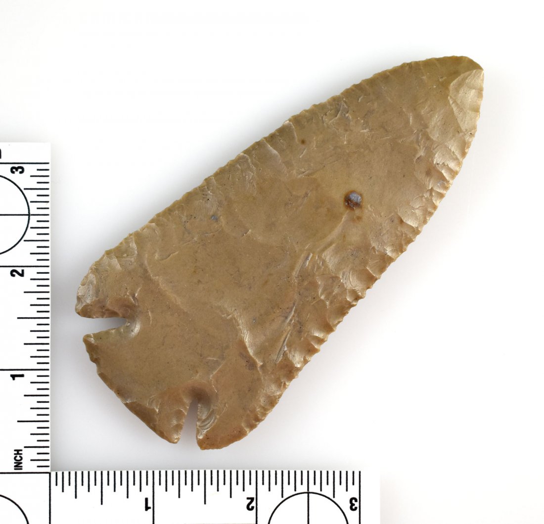 Large Museum Quality G-10 Lost Lake - 2 COA's: Outstanding Early Archaic 4 3/4" Aborignal Masterwork! Early stage form with evidence of just one light resharpening. Superb flaking and thinness for the type. Well patinated light gray Hornstone