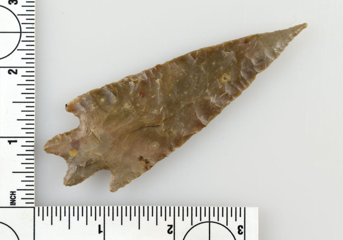 4 1/8" G-10 Pedernales: Fantastic example from Burnet Co., Texas. Very thin example from the Meyer Collection. Edwards Plateau Chert.