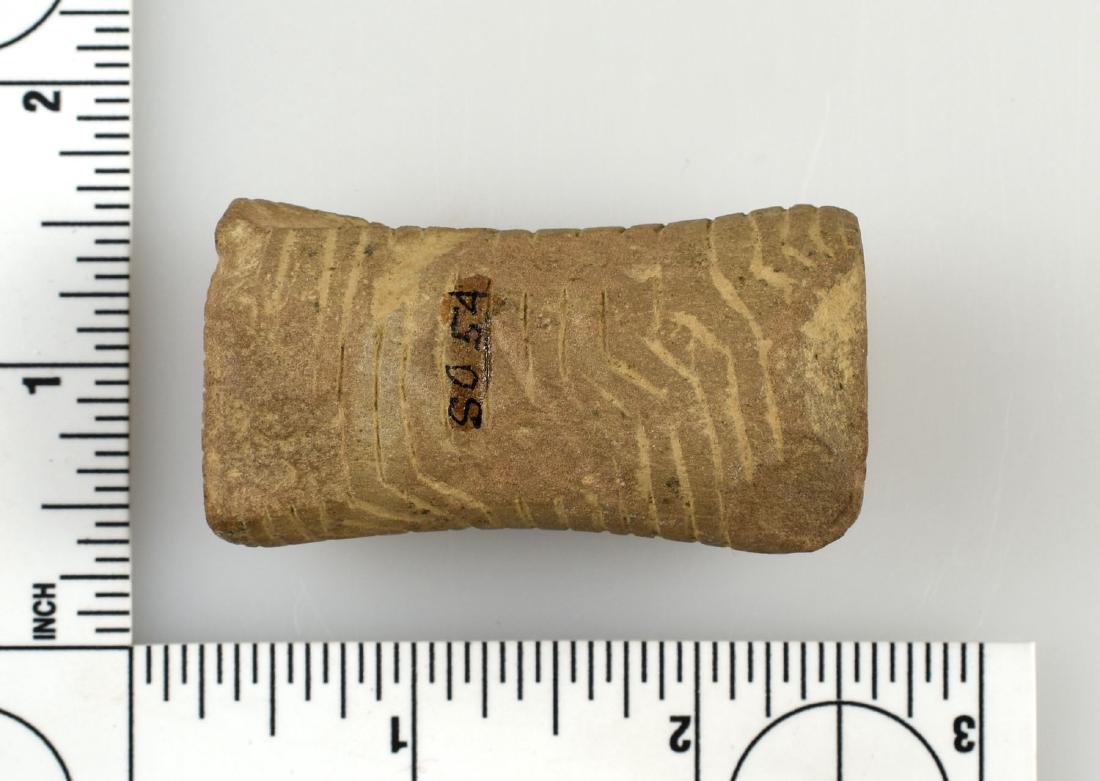 2 3/16" Fort Ancient Spool: Fantastic 'no brainer' example loaded with mineralization. Ex - Converse, Lincoln Smith Collections.