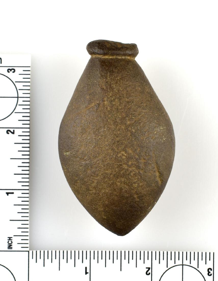 3 1/8" Knob-Top Plummet: Excellent hardstone example found in 1921 near the town of Dunkirk in Dane Co., Wisconsin. Ex - Earl Klorimer and Lincoln Smith Collections.