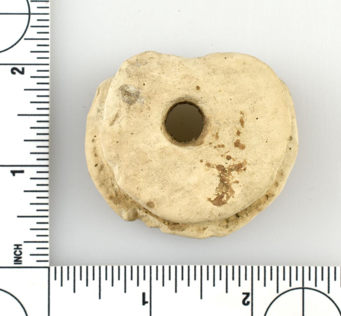 2 1/8" Spiro Ear Spool: Limestone example from Spiro's Temple Mound. Formerly of the Larry Johnson and Lincoln B. Smith Collections.