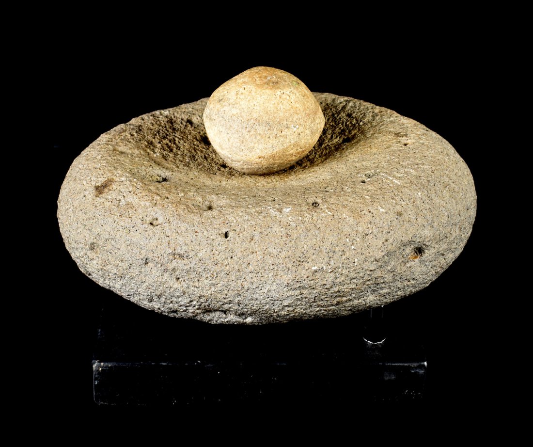 8 1/2" Saharan Mortar and Pestle w/ Stand: Nice example from the Tenere Desert, Sahara, Niger. Ex - Meador, Origine Auction.