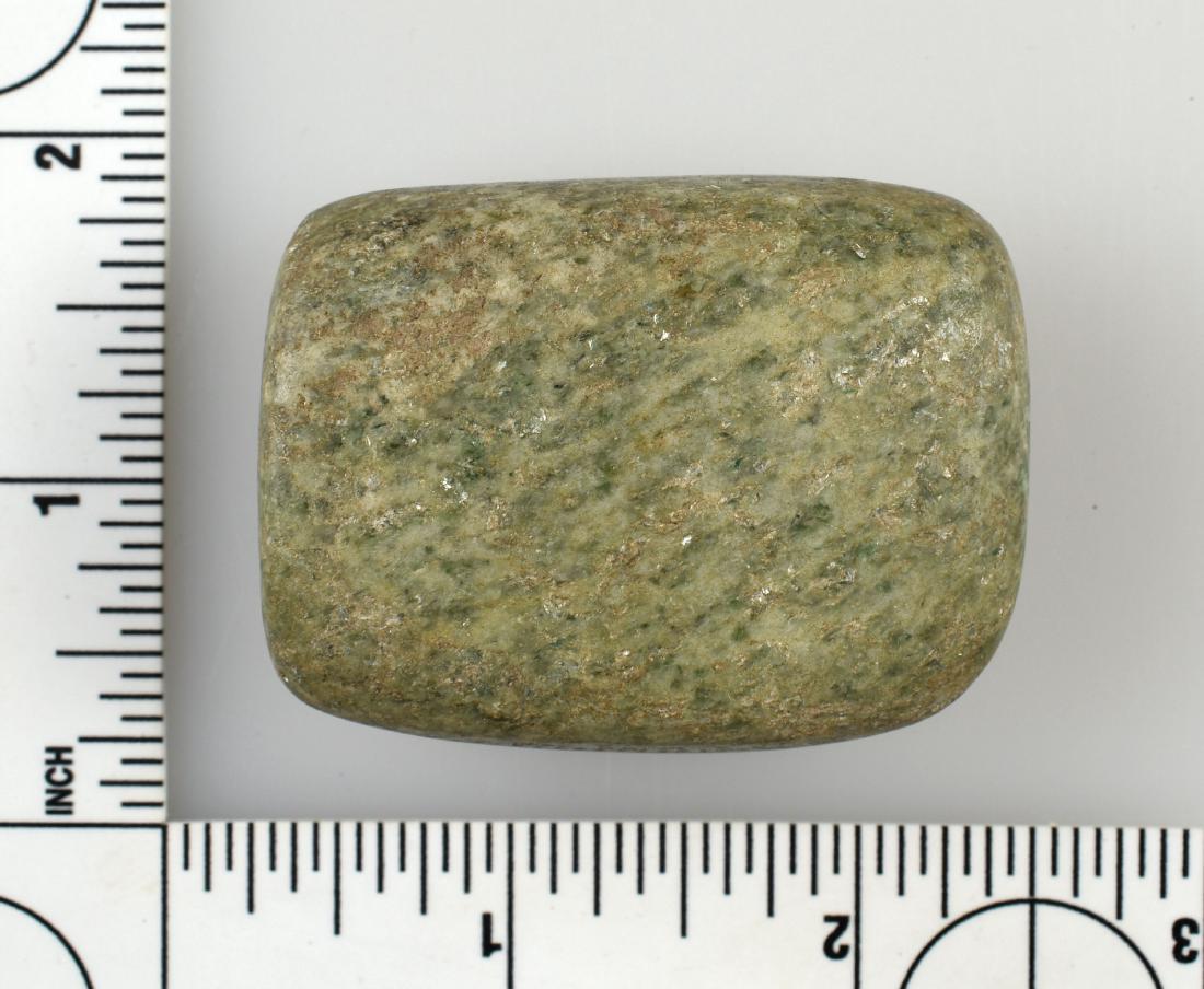 2" Mayan Jade Bead: Nice bead from Central America. Ex - Meyer Collection. Large bead.