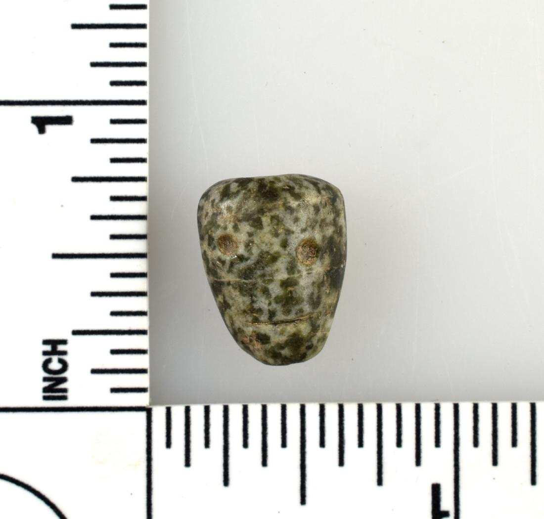 5/8" Mixtec Human Face Figural: Jadeite example from Central America. Ex - Meyer Collection.