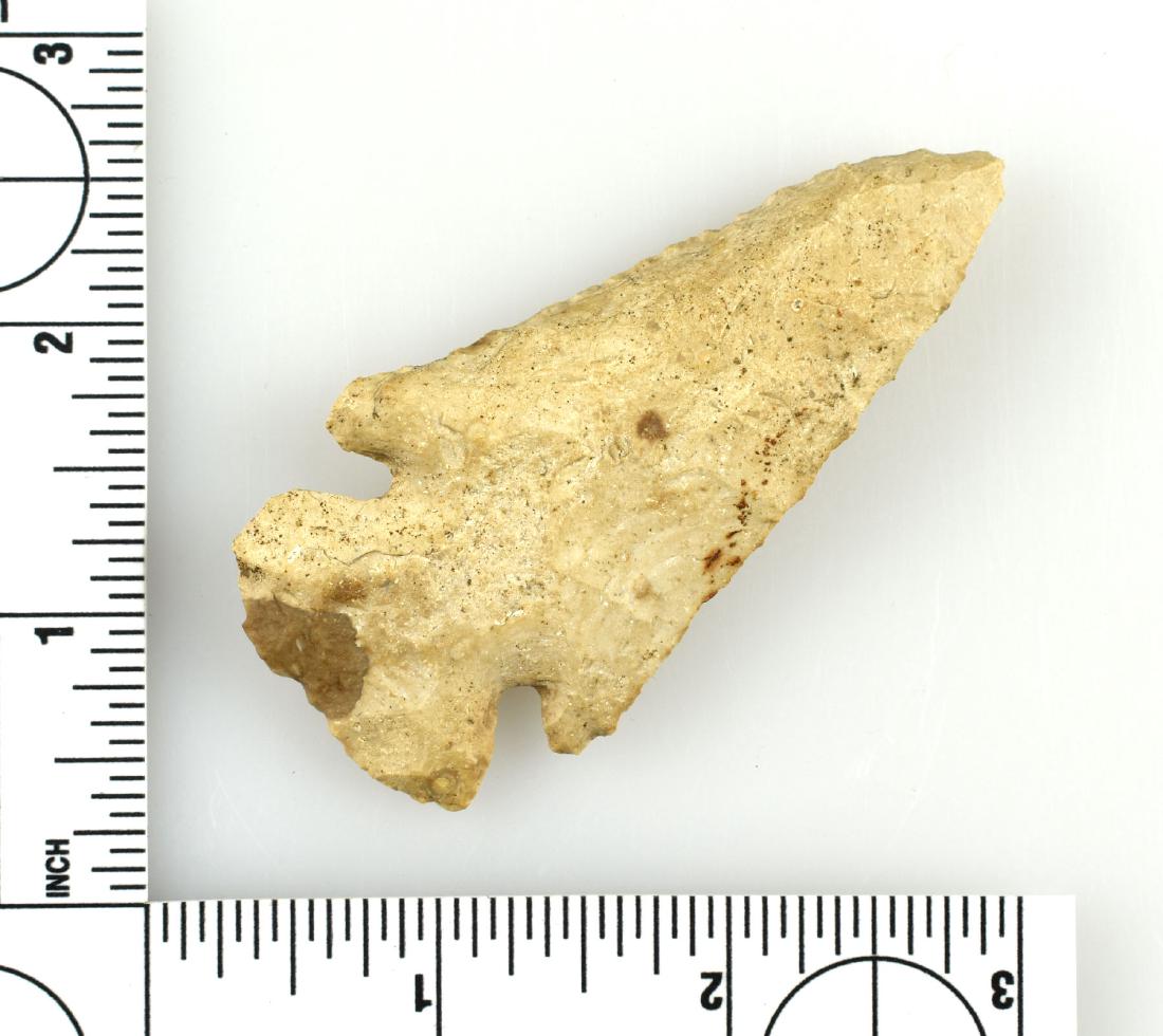 3 1/16" Thebes: Nice Burlington chert example formerly of the Larry Johnson and Lincoln Smith Collection. Illinois.