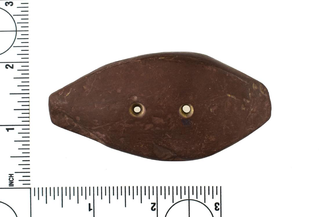 3 1/2" Gorget: Nice Ovate Gorget example in red slate/Claystone. Arkansas.