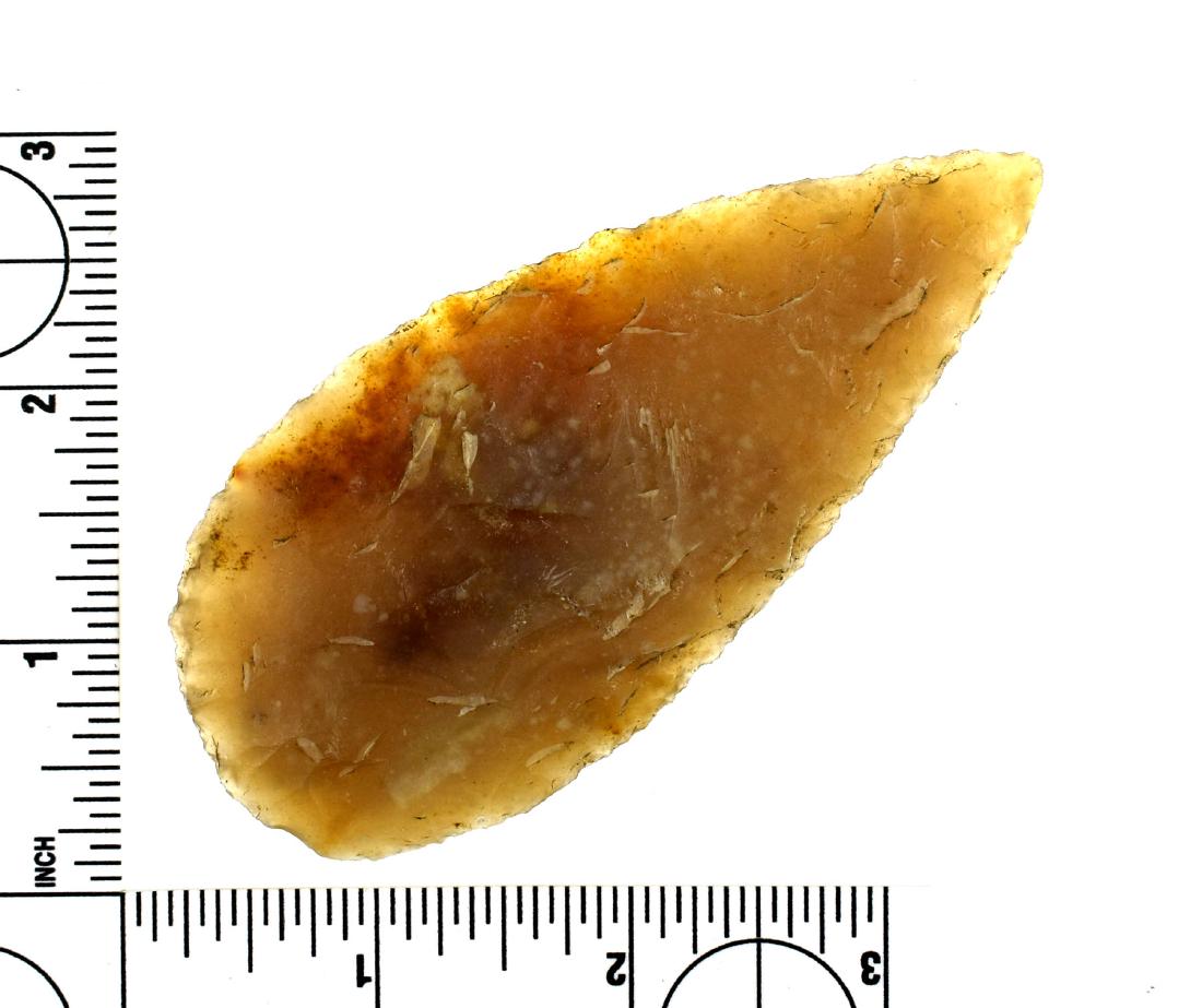 4" Covington Knife - Rogers COA: Fantastic Translucent example found on Clear Creek in Bell Co., Texas. Ex - Bill Arnold, Smith Collections. G-9+ Example. Rogers COA.