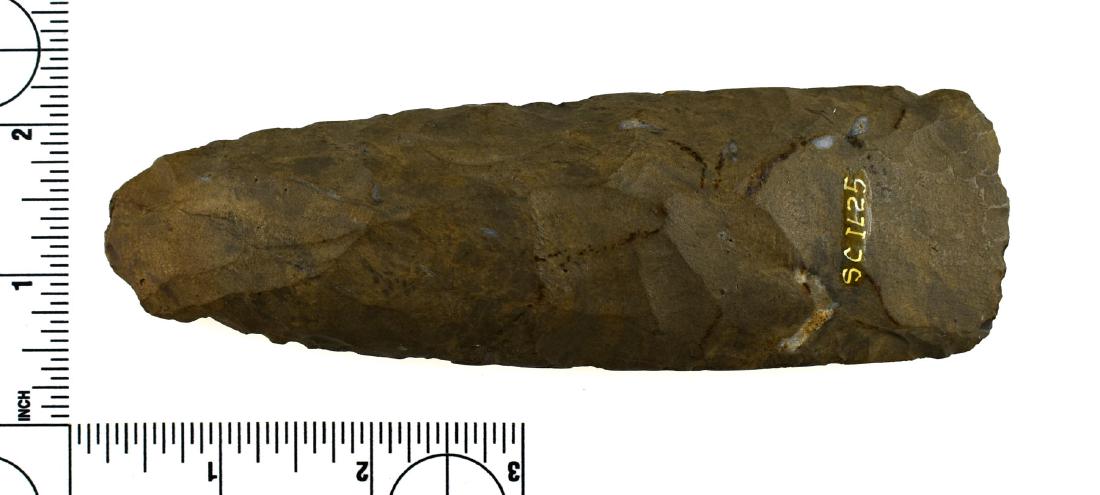 6" Flint Celt: St. Clair Co., Illinois example from the Lincoln Smith and Earl Lorimer Collections.