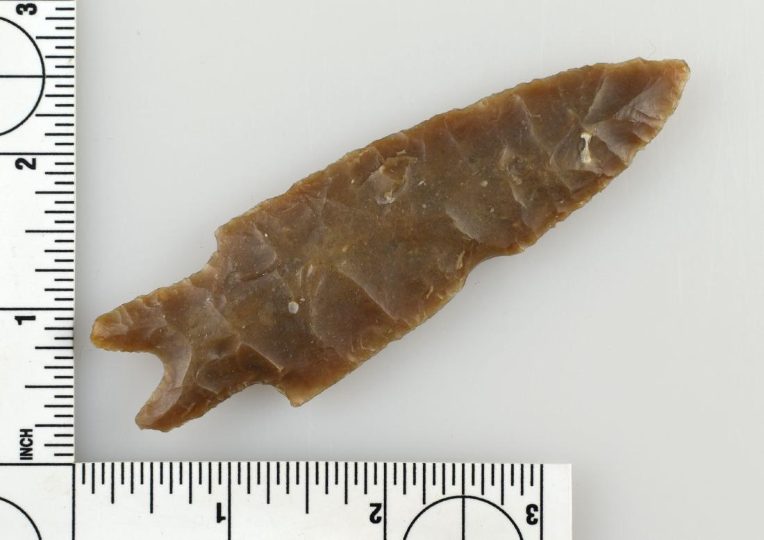 4 3/16" Pedernales: Union Co., Texas. Nice example in root beer flint. Ex - Meyer Collection.