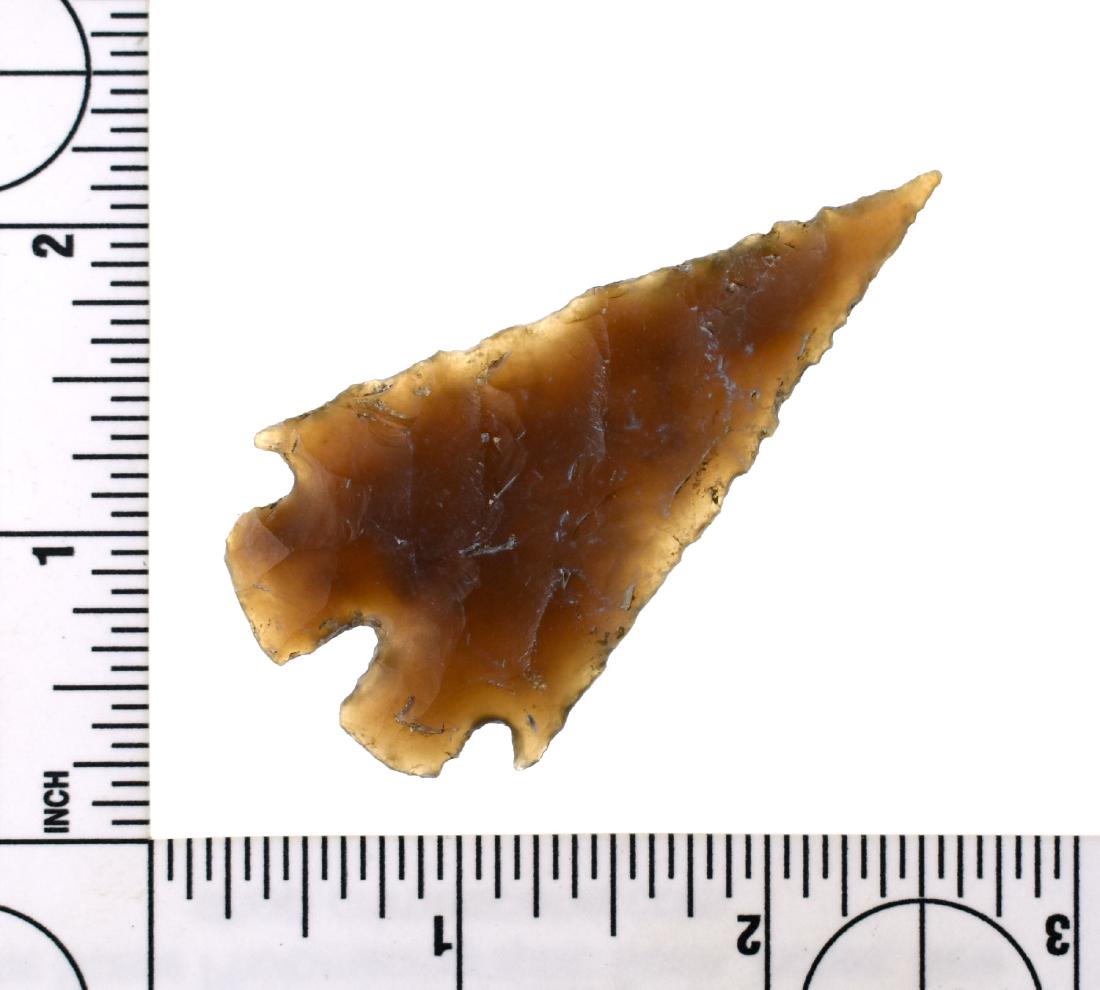 2 11/16" Montell - Rogers COA: Uvalde Co., Texas. Totally translucent Georgetown flint. Rogers COA. Ex - Bill Arnold, Smith Collections. Classic bucktooth example.
