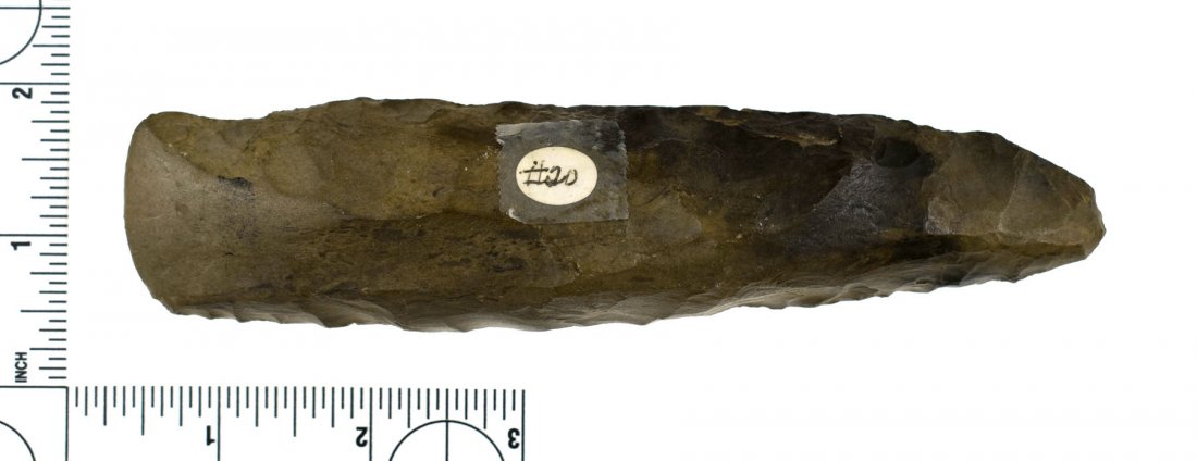 6 5/16" Flint Chisel - Jackson COA: Fantastic example from Henry Co., Tennessee. Ex - Dr. T Hugh Young. Ex - Cowan Hood Collections. Ex - Meyer Collection. Jackson COA. Dover Chert. 