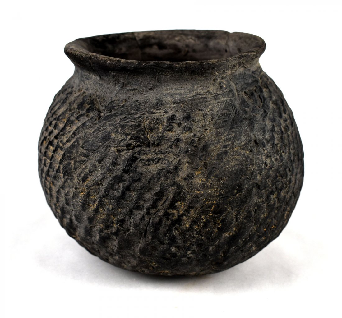 5 3/4" Anasazi Corrugated Pot *RESTORED*: New Mexico example formerly of the Betty Rescola and Lincoln Smith Collections. Restoration job is very acceptable.