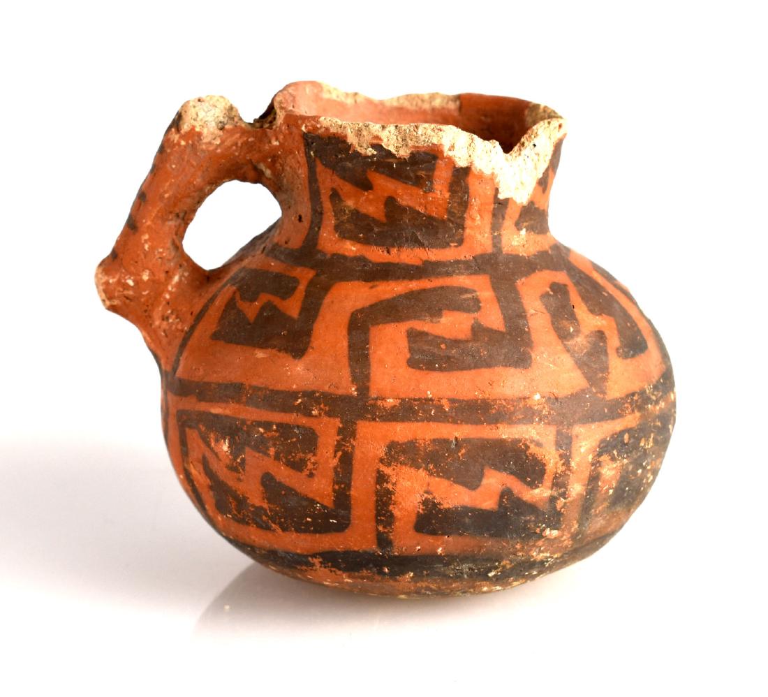 3" Anasazi Puerco Pitcher: Puerco Black on Red effigy handle pitcher. Arizona example formerly of the David Keith and Lincoln Smith Collections - Release from David Keith included.