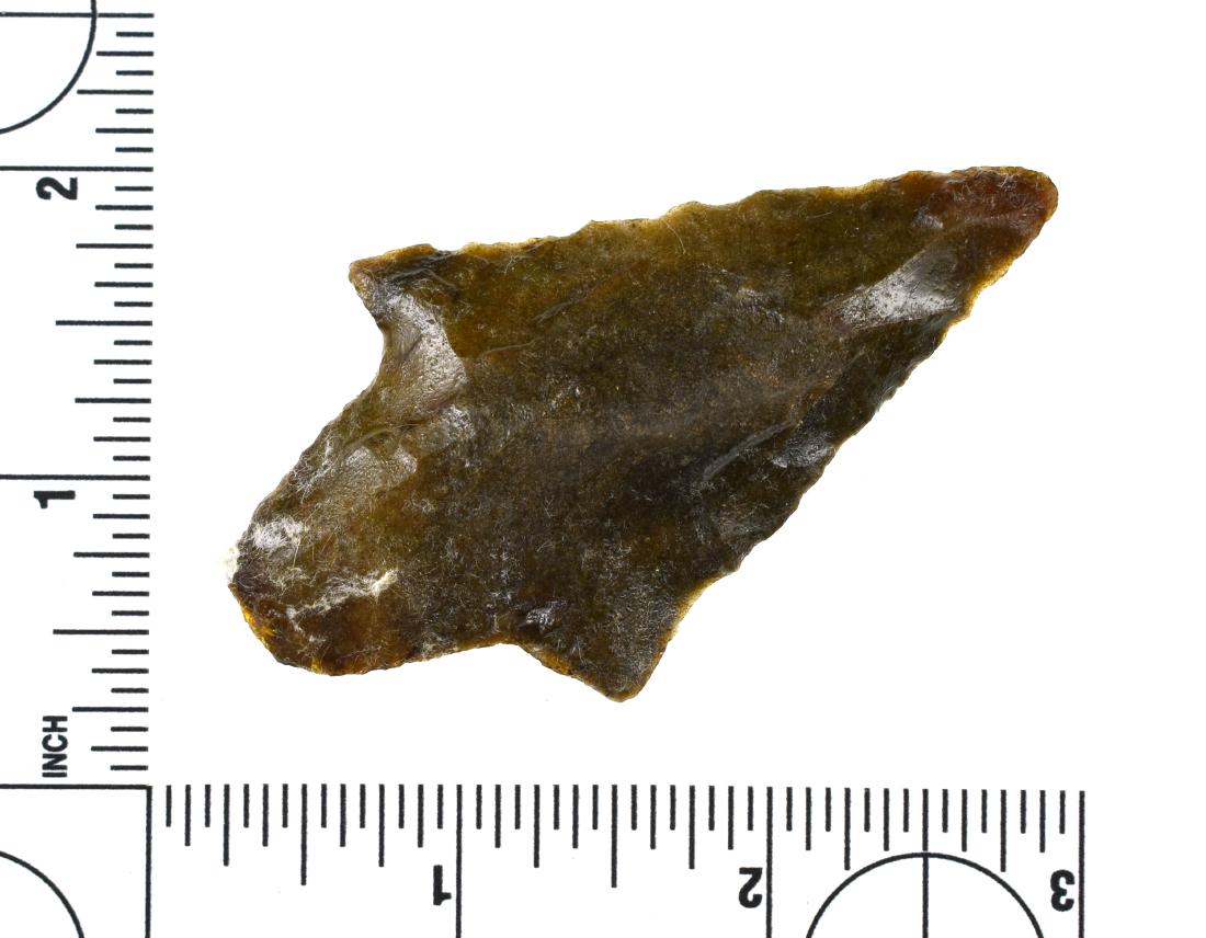 2 15/16" Gary: Chert example from Eastern Oklahoma. Ex - Moon Collection. Has been coated with varnish or shellac.