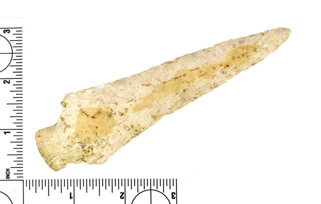 5 7/16" Dickson: Illinois example loaded with mineralization. Made from Burlington Chert. Ex Meyer Collection.