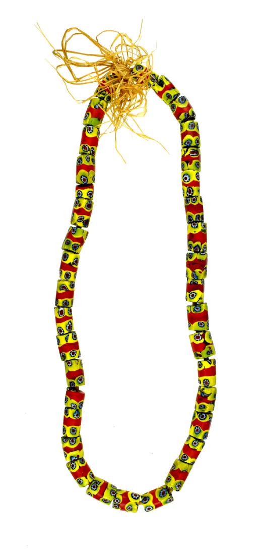 21.5" Strand of Millefiori Beads: Red and yellow with blue white stars. Ex - Meyer Collection.