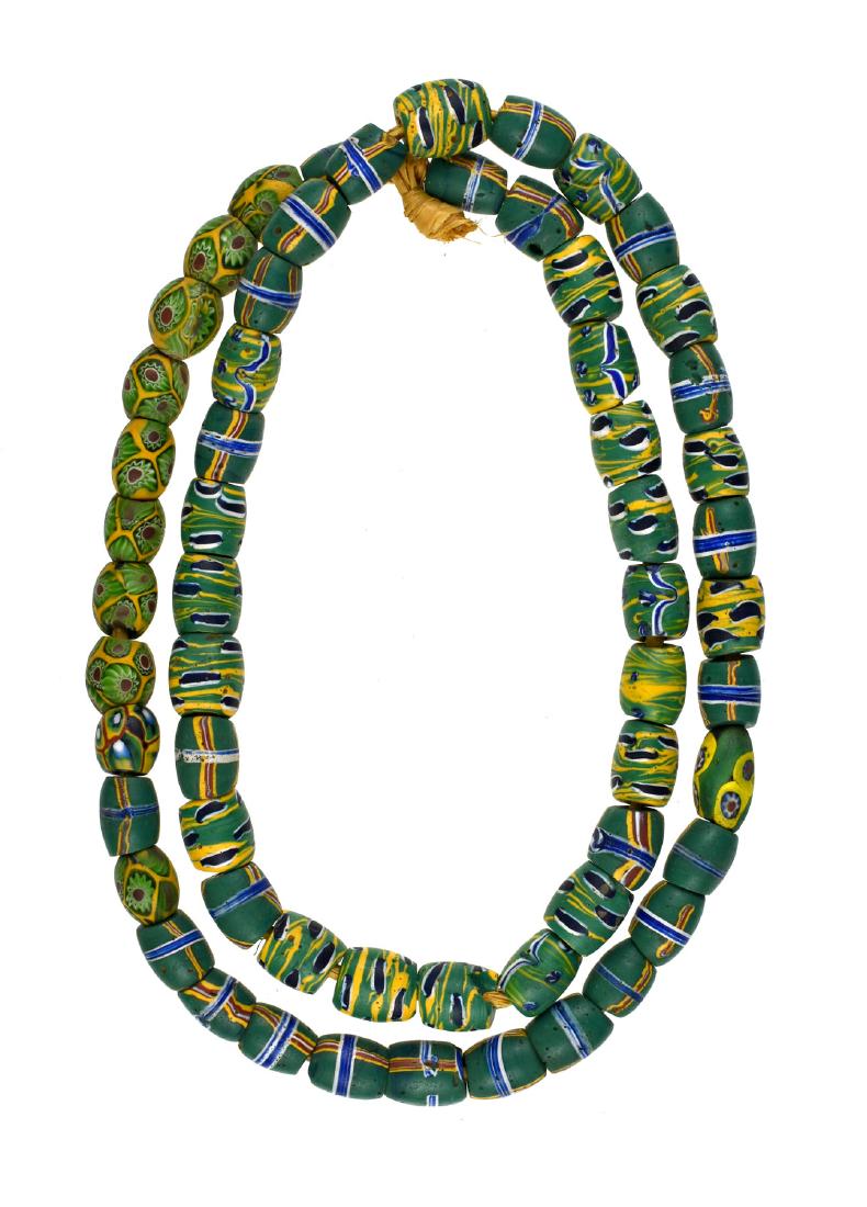 28" Strand of Fancy Trade Beads: Millefiori, other striped varieties in this strand from the Meyer Collection.