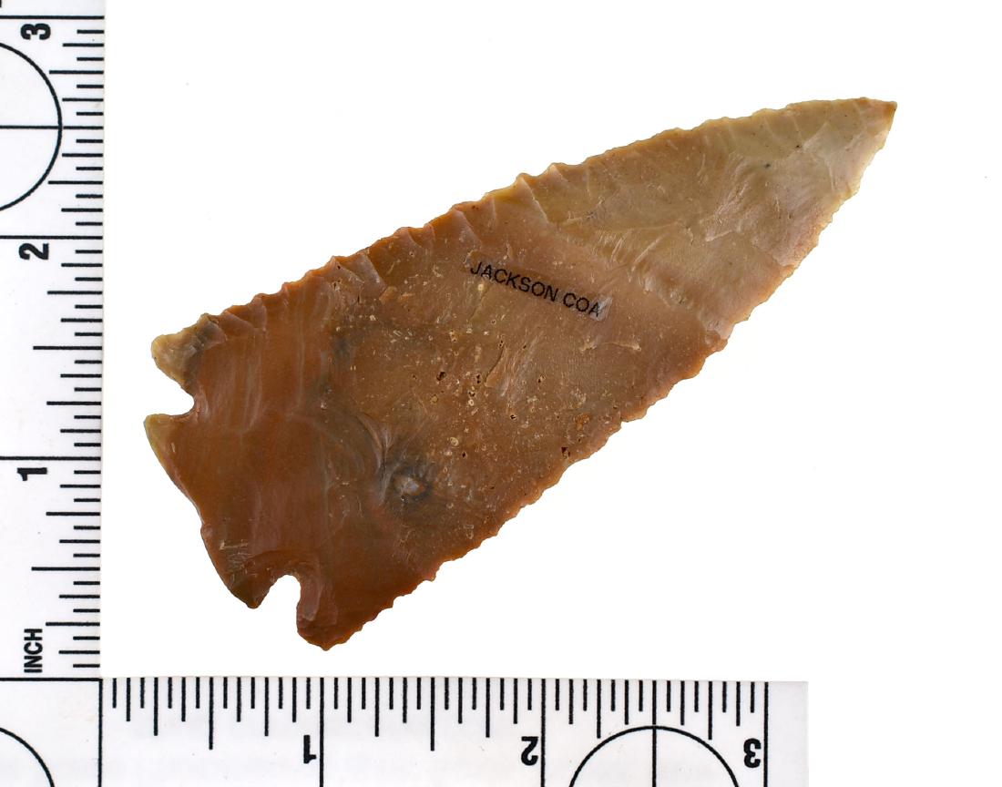 3 11/16" Decatur - Jackson G-9+ COA: Excellent Carter Cave flint example from Clark Co., Kentucky. Ex - Walters Collection.