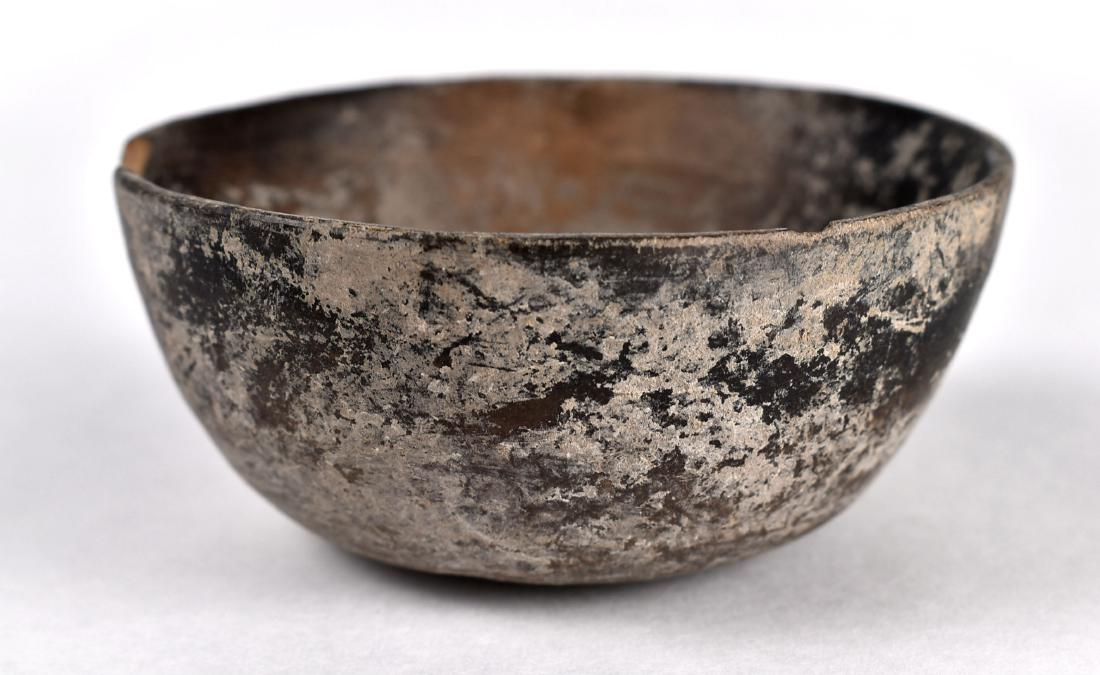 3 3/4" PreColumbian Bowl: Fired clay example from the Meyer Collection. Excellent Mineralization and caliche Ex Meyer Collection.