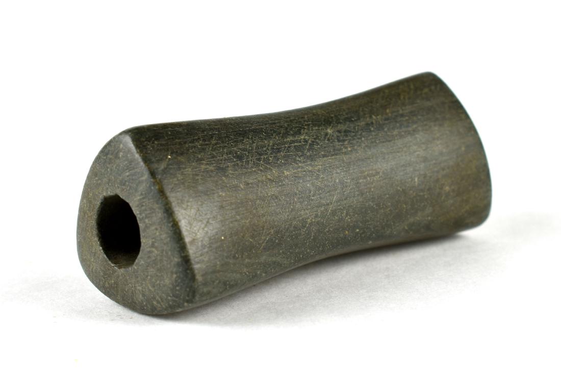 2 15/16" Tube Bannerstone - Jackson G-9 COA: Banded slate example from Stark Co., Ohio formerly of the Victor Burns Collection. Nicely made! Jackson G9 COA.