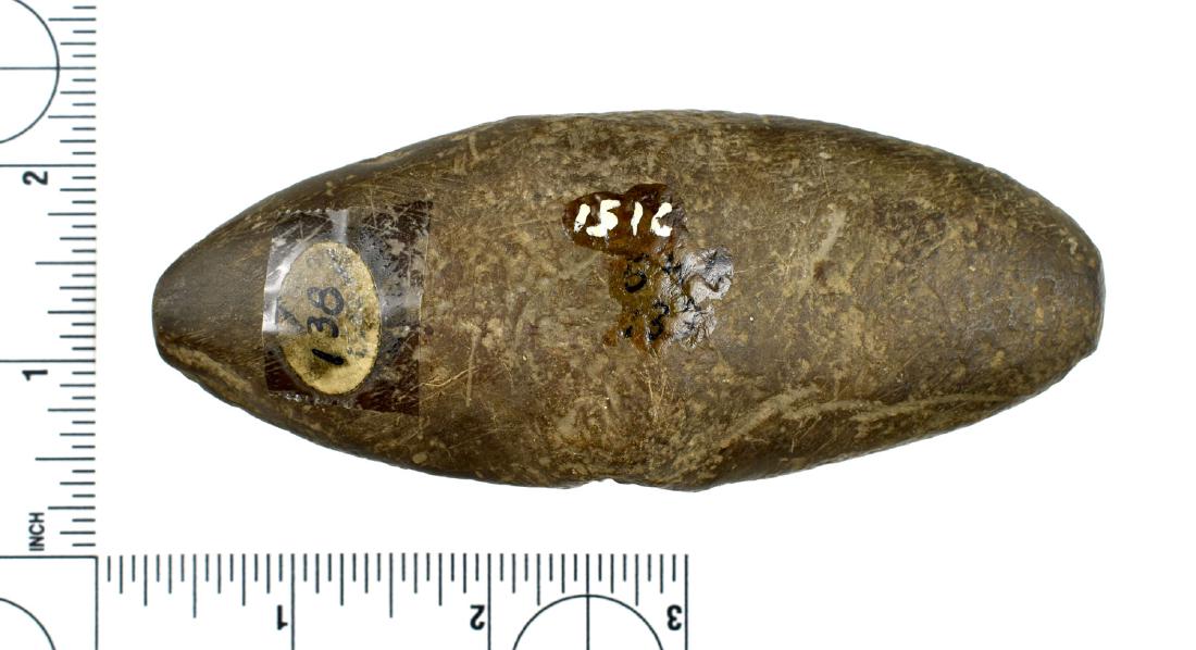 PICTURED 4 5/8" Partially Drilled Winged Bannerstone -: Ex - Wachtel and pictured in Who's Who #1 pg 149. Bennett COA. Brown Slate. Butler Co., Ohio.