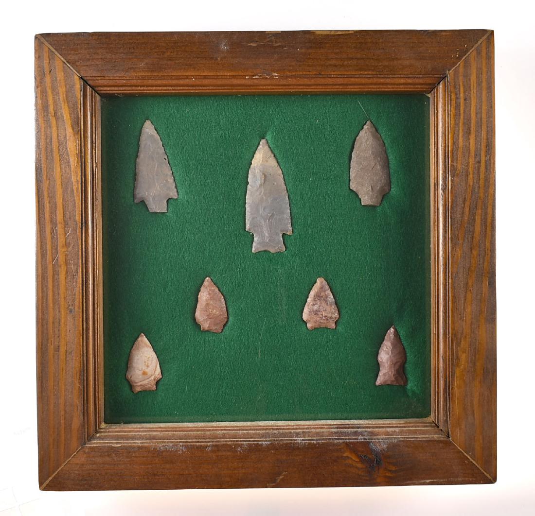 12x12 Display of TN Artifacts: 7 nice Archaic points from the Griffin Collection of Central Tennesse. Includes display.
