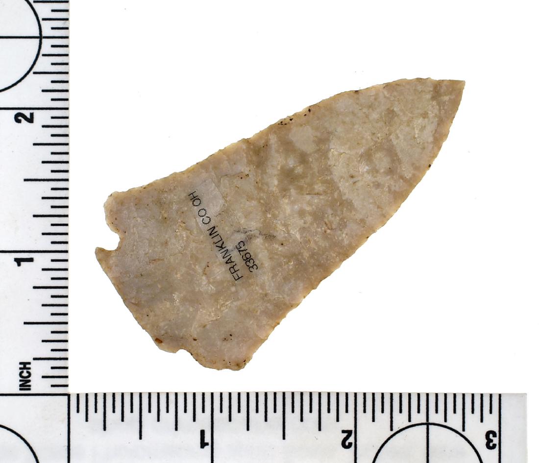 2 13/16" Decatur - Jackson COA: Nice example from Franklin Co., Ohio formerly of the Schuyler, Don Clemens, Walters Collections. Cream Fossil Chert. Jackson COA.